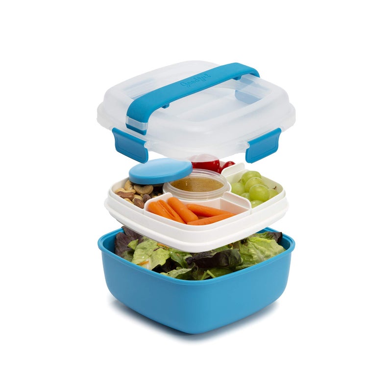 Goodful Stackable Lunch Box Container, Bento Style Food Storage with Removeable Compartments for Sandwich, Snacks, Toppings & Dressing, Leak-Proof and Made without BPA, 56-Ounce, Blue - Image 1